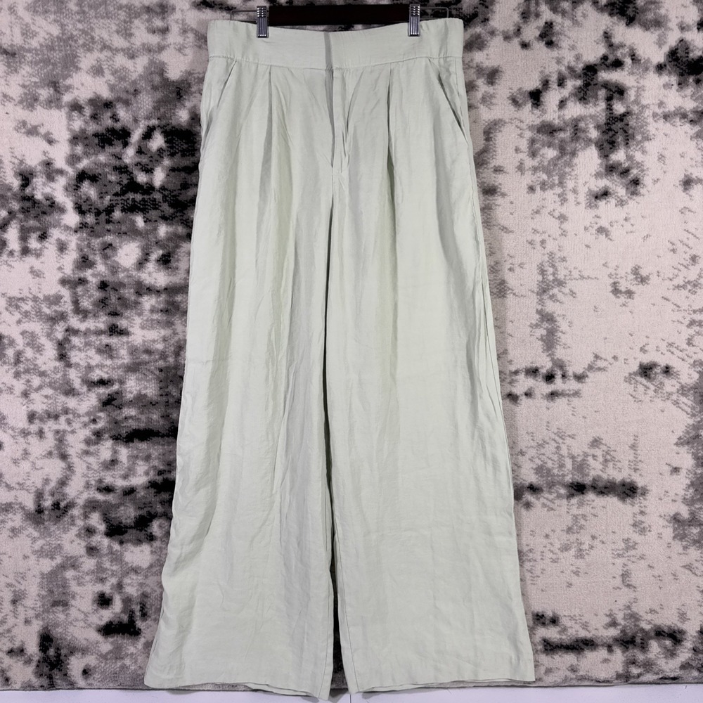 Zara Pants Womens Size Extra Large Pale Green Hook Eye Wide Leg‎ Hippie Boho